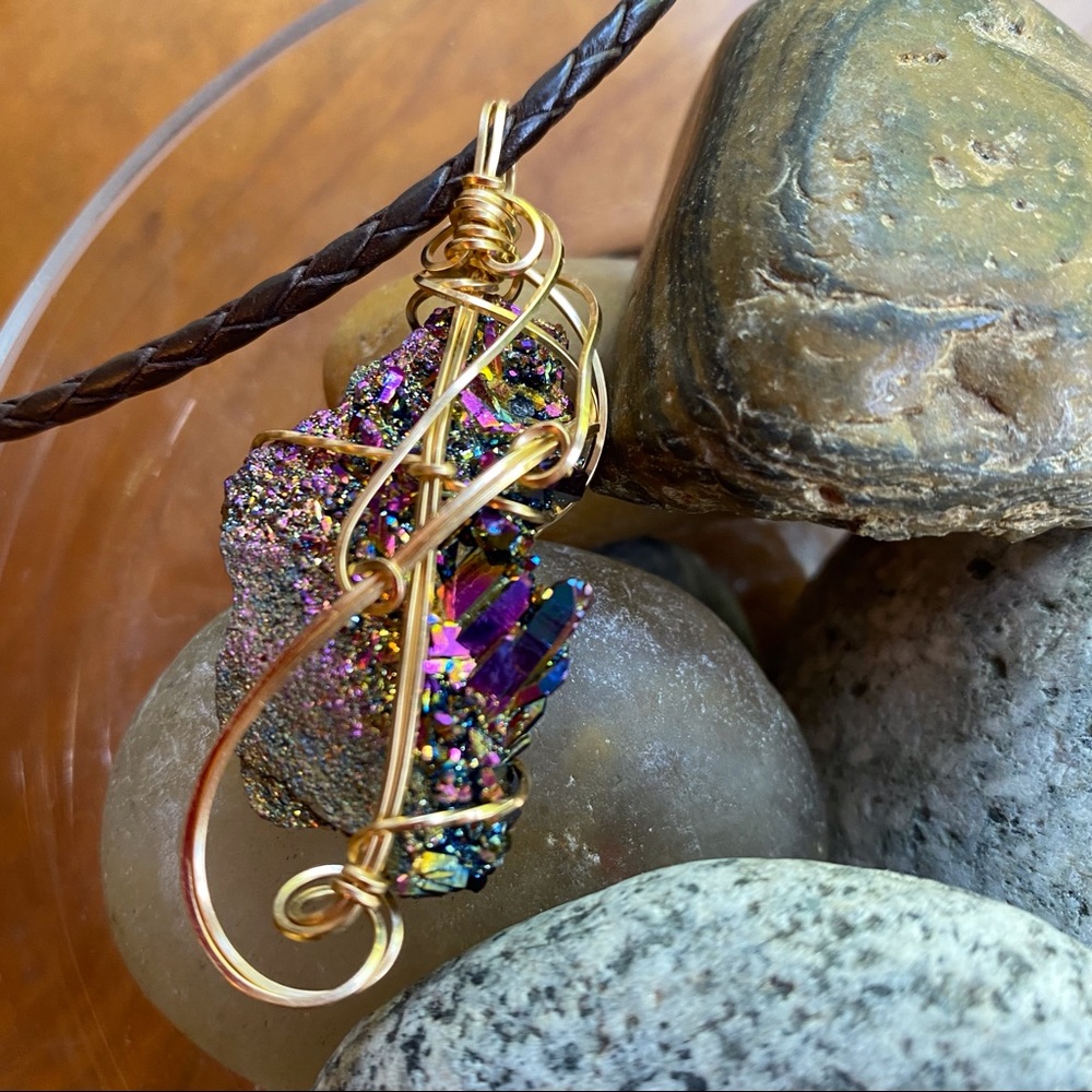 Wire Wrapped Titanium Druzy Pendant 14k GF Wire - Picture 8 of 12
